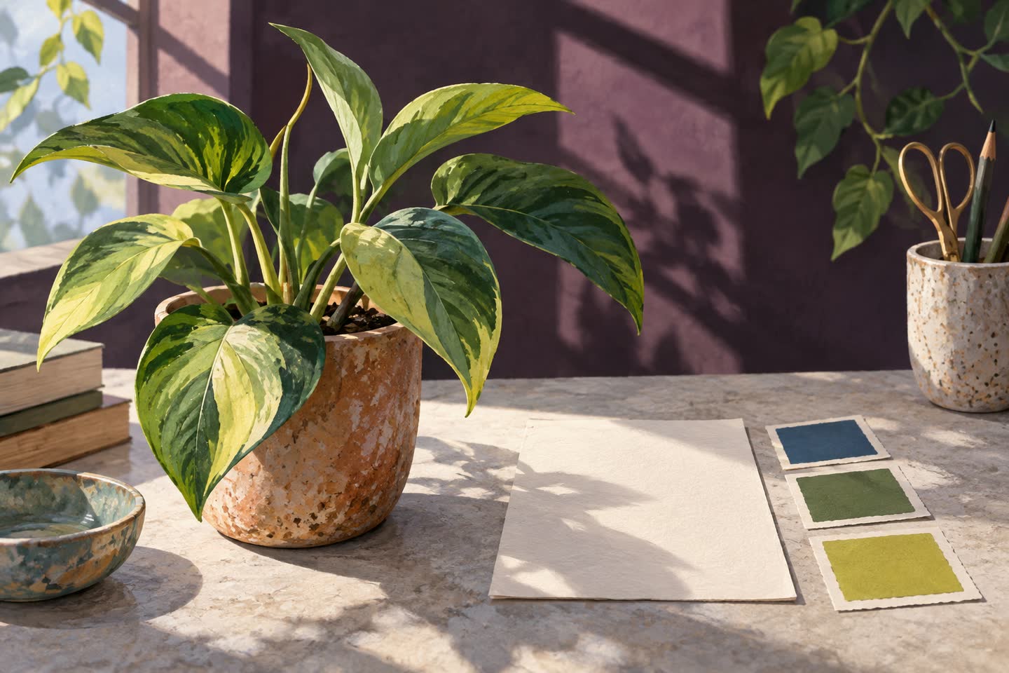 Plant detail beside blank color swatches and an observation slip