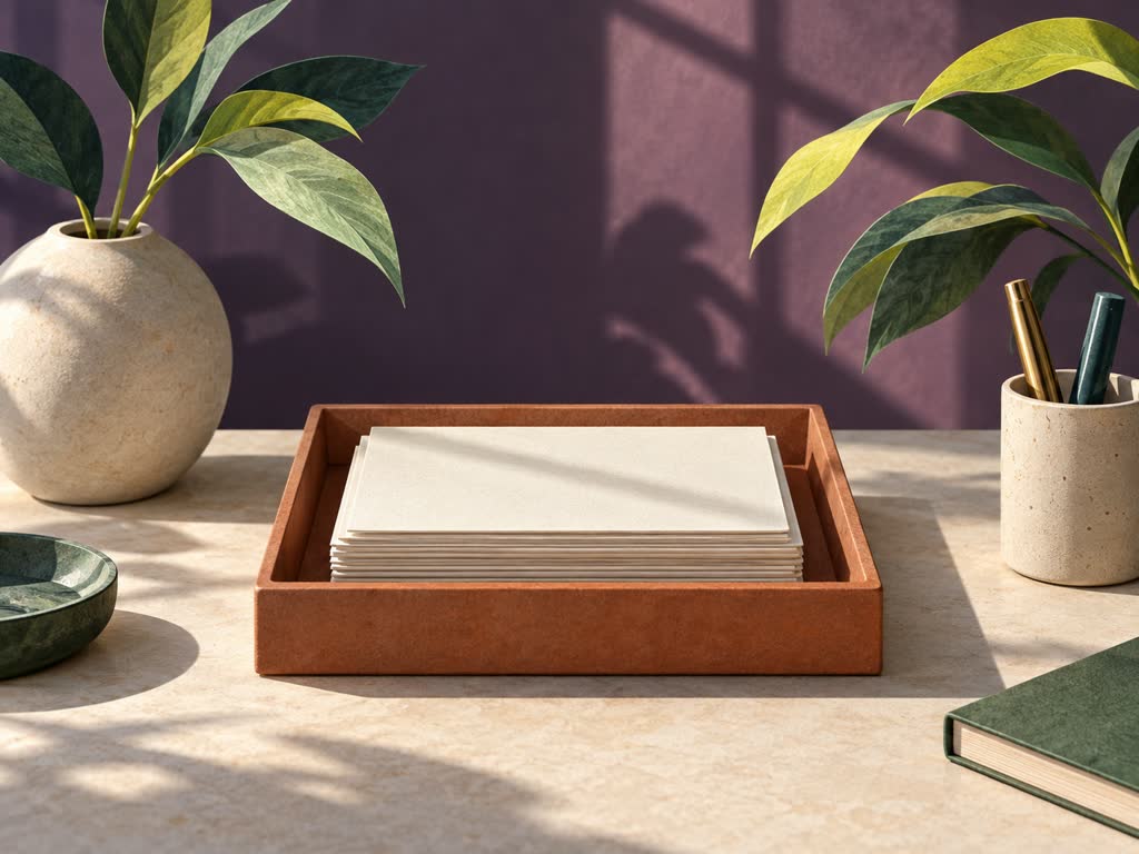 Stacked blank observation slips inside a shallow tray