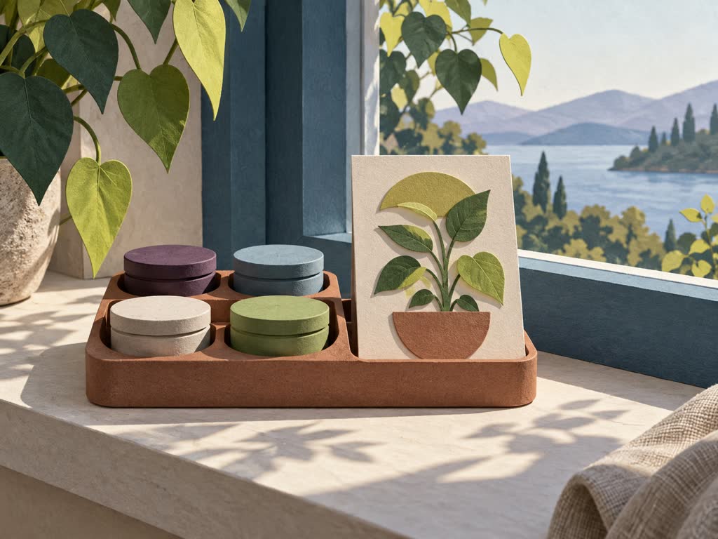 Capped organizer beside a self-contained botanical card